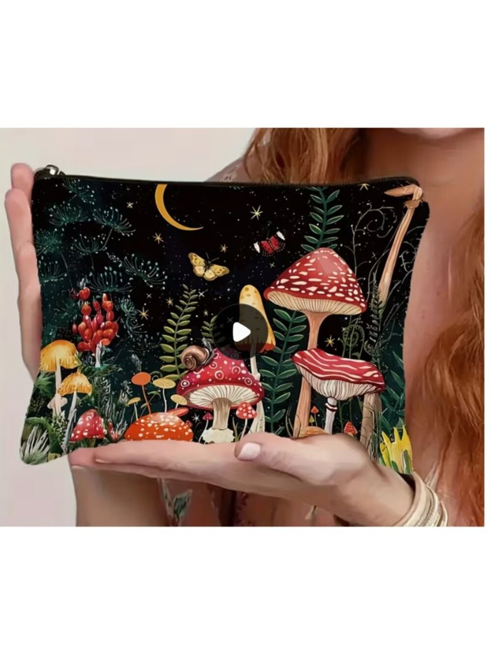 BOUTIQUE HIPPEE HARVEST MUSHROOM PATTERN COSMETIC BAG